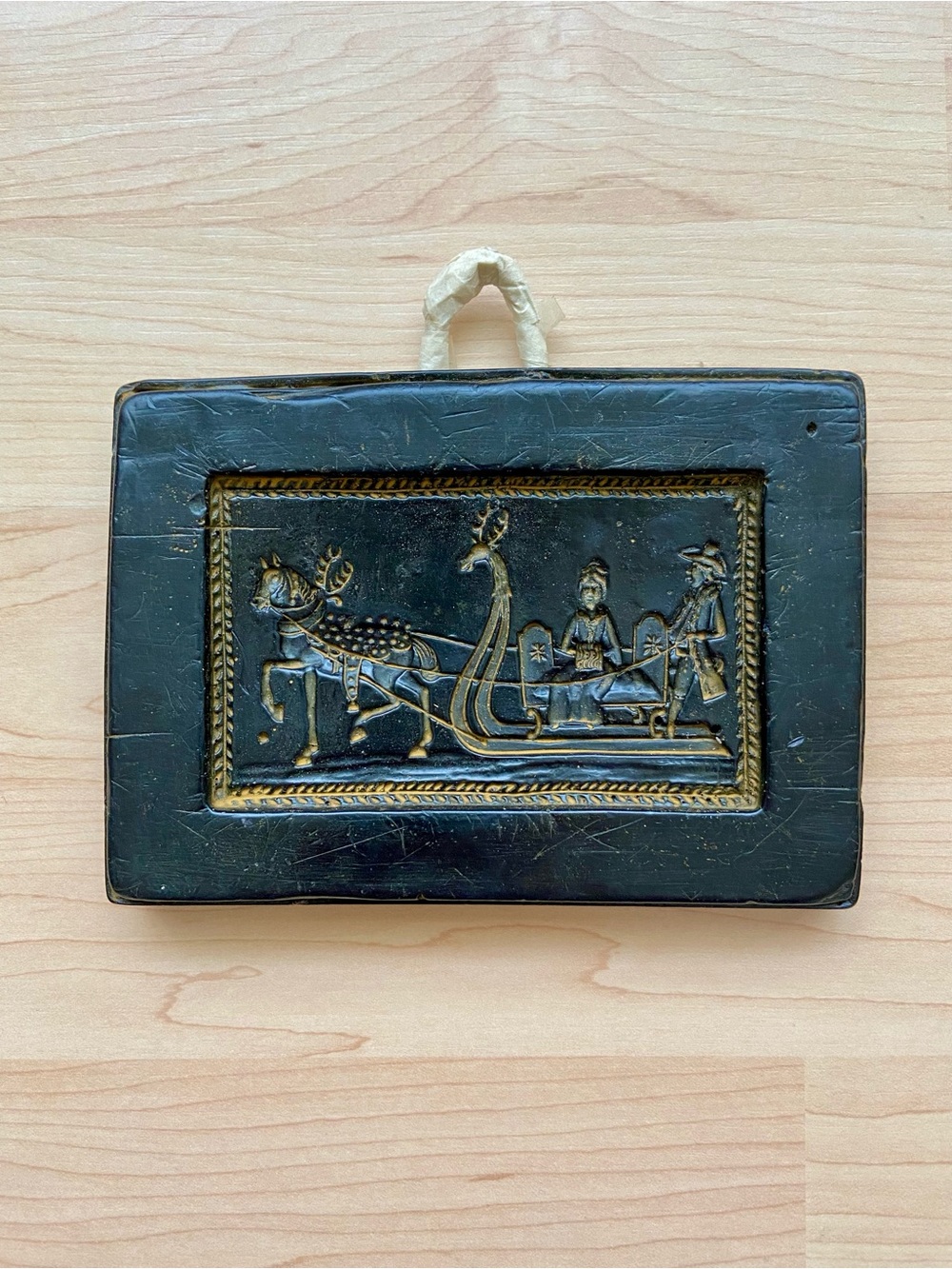 German Wax Springerle Biscuit Cookie Mold Butter Vintage Horse Sleigh Antique